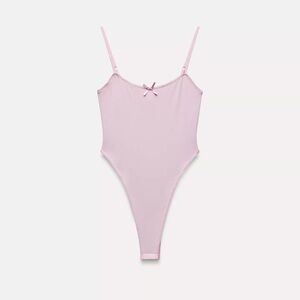 NWT Zara Polymide Bow Bodysuit in Pastel Pink size M